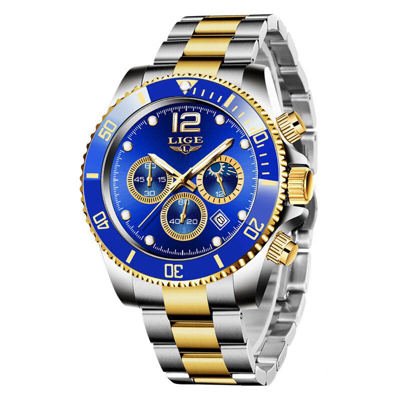 Business Casual Multifunktionell Självlysande Pekare Med Små Urtavlor Kronograf Armband I Rostfritt Stål 3atm Vattentät Män Quartz Watch Armbandsur