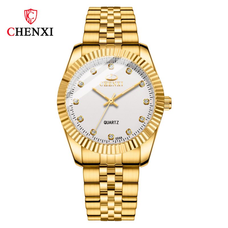 Business Herr Watch Inlaid Diamonds Dial Luminous Pointers 3atm Vattentät Par Quartz Watch