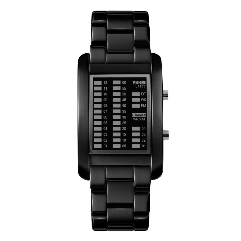 Business Style Led Display Armbandsur Stålband Creative Style Digital Watch