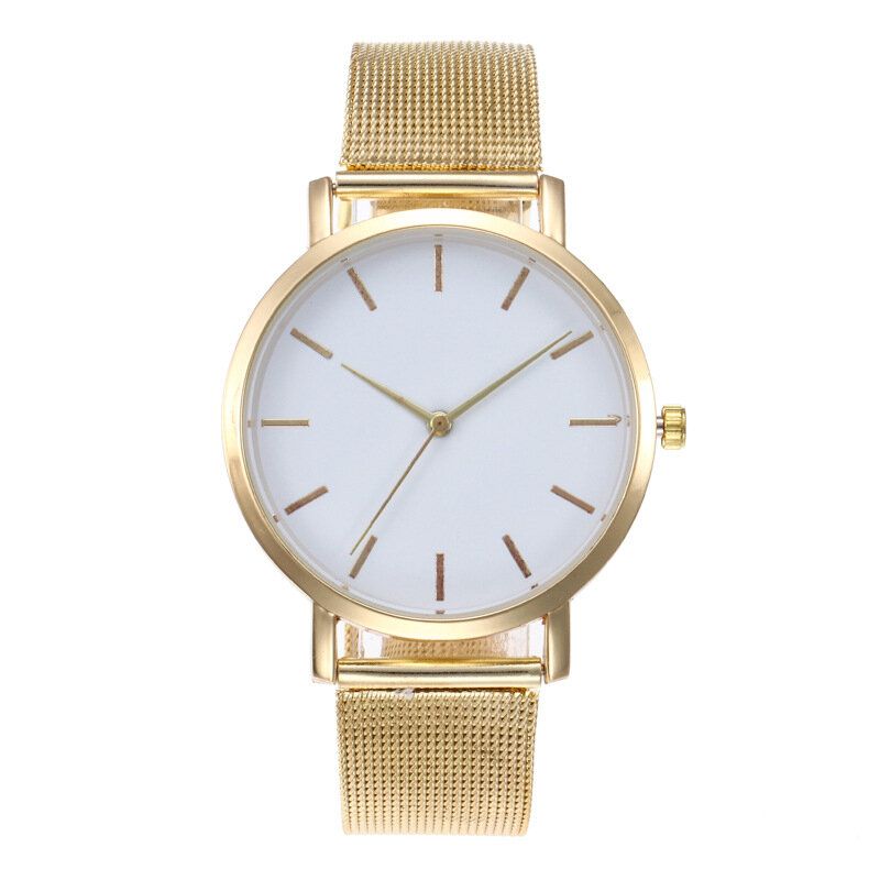 Casual Business Damklocka Full Legering Fodral Mesh Band No Number Dial Quartz Watch