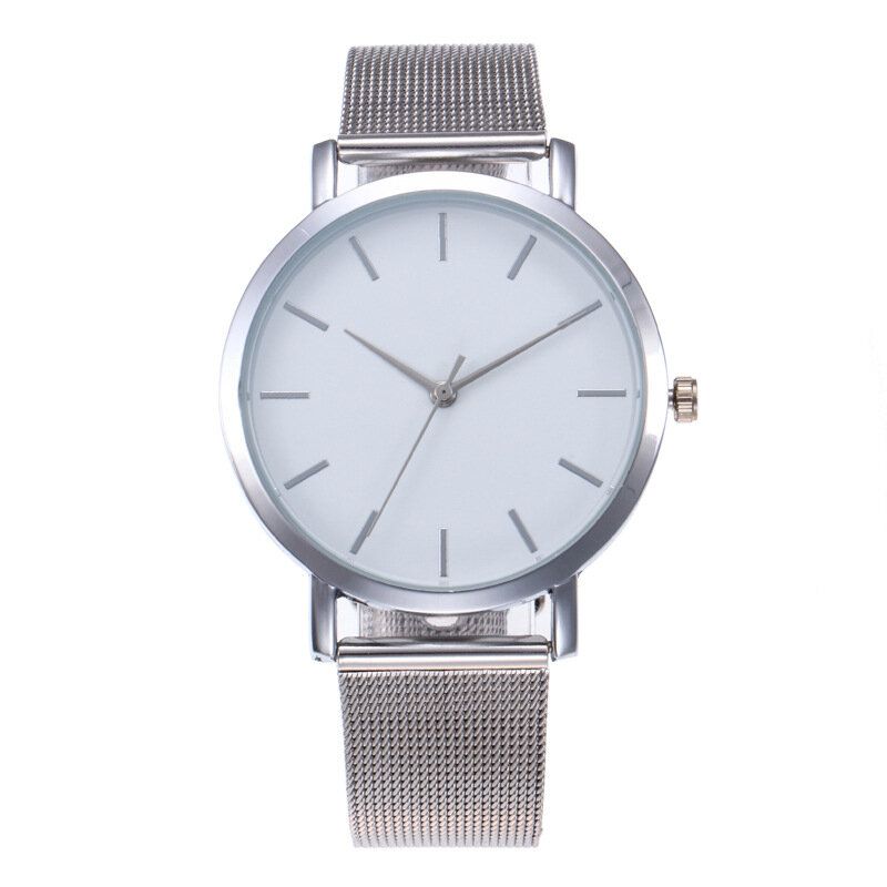 Casual Business Damklocka Full Legering Fodral Mesh Band No Number Dial Quartz Watch