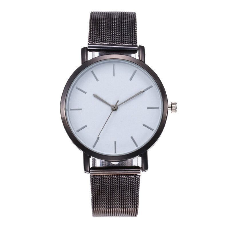 Casual Business Damklocka Full Legering Fodral Mesh Band No Number Dial Quartz Watch