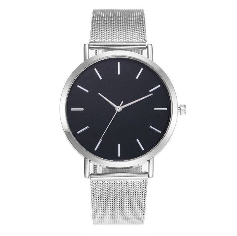 Casual Business Damklocka Full Legering Fodral Mesh Band No Number Dial Quartz Watch