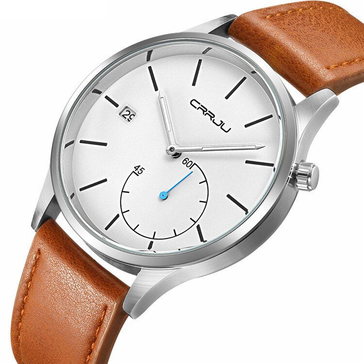 Casual Calendar Läderrem Working-dials Herrarmbandsur Quartz Watch