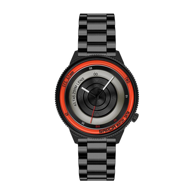 Casual Fashion Herr Creative Camera Dial Vattentät Rostfritt Stålarmband Quartz Watch