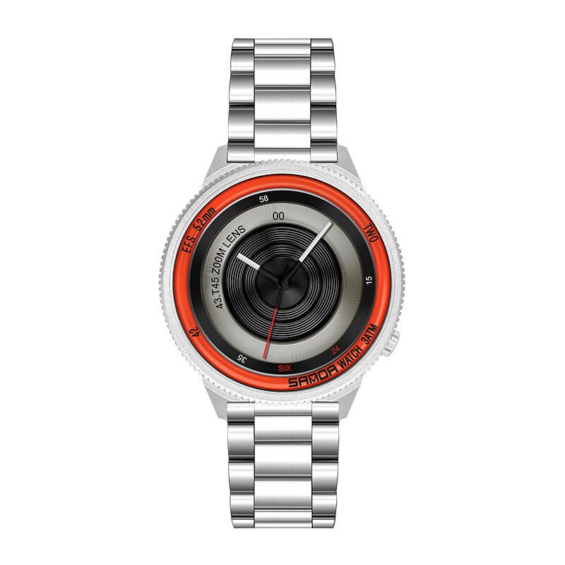 Casual Fashion Herr Creative Camera Dial Vattentät Rostfritt Stålarmband Quartz Watch