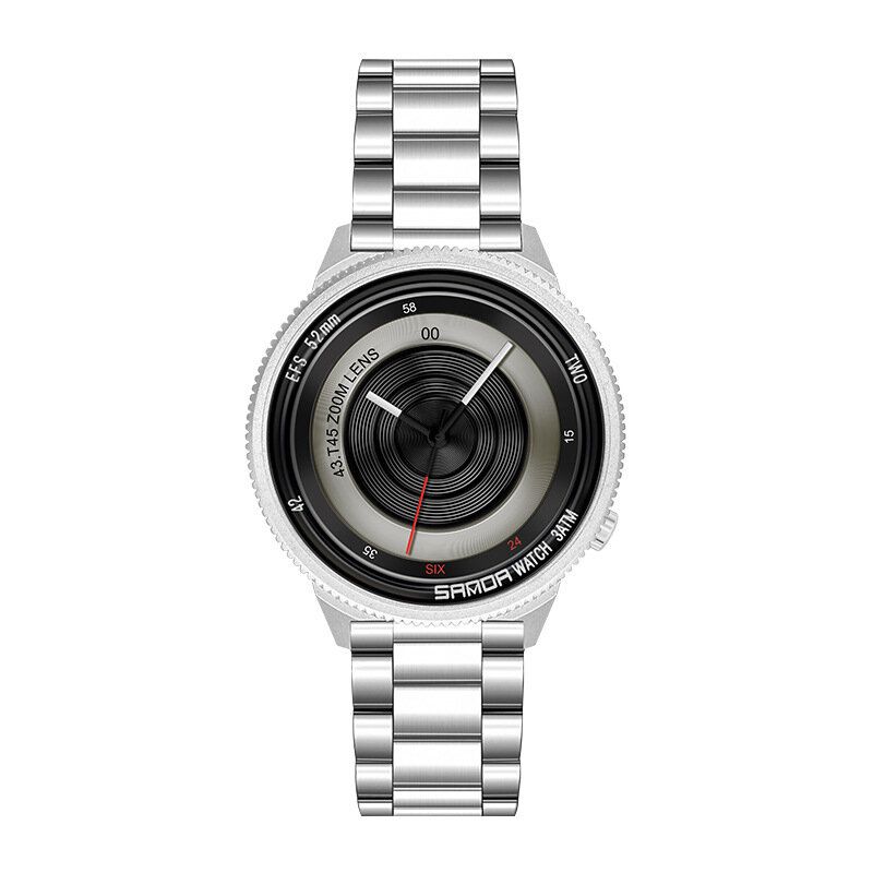 Casual Fashion Herr Creative Camera Dial Vattentät Rostfritt Stålarmband Quartz Watch