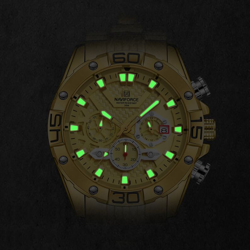 Casual Luminous Pointer Calendar Chronograph Armband I Rostfritt Stål 3atm Vattentät Män Quartz Watch Armbandsur