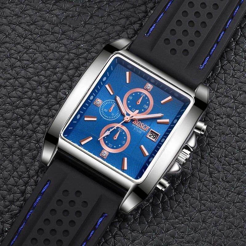 Casual Plast Lysande Vattentät Armbandsur I Rostfritt Stål Date Watch Square Watch