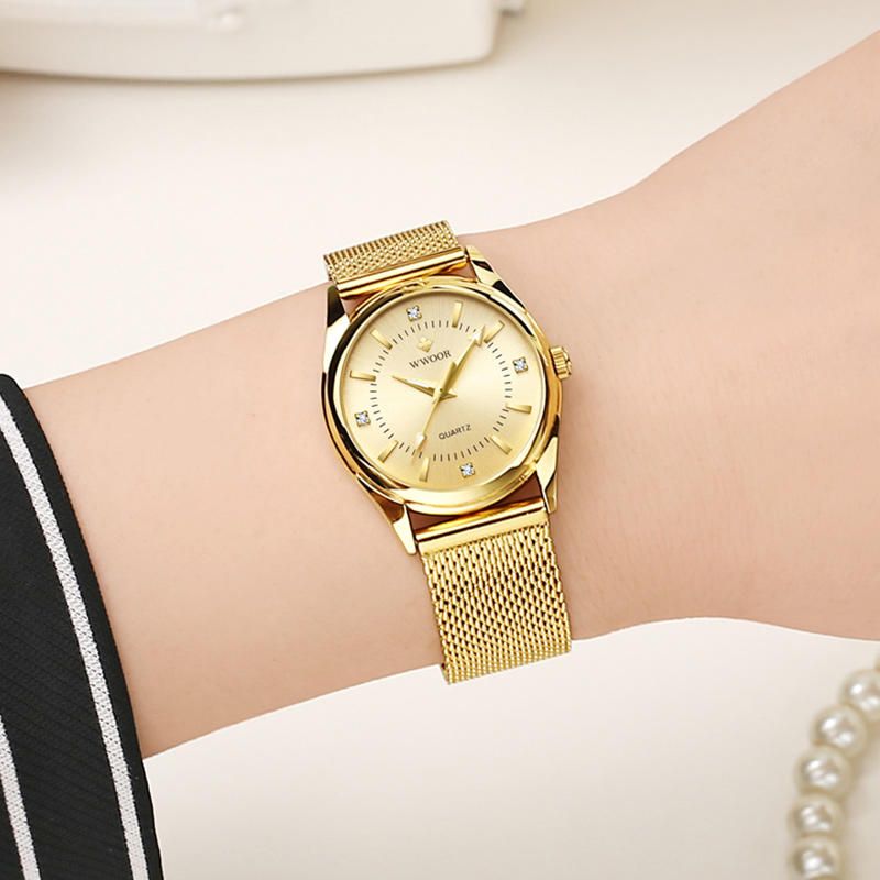 Casual Style Damarmbandsur Liten Urtavla Display Full Steel Quartz Watch