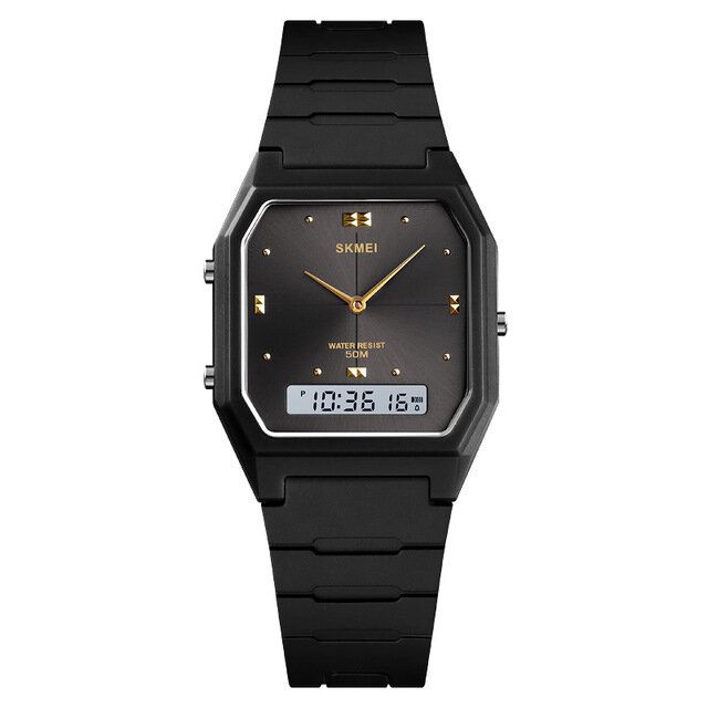 Casual Style Pu Band Dual Display Watch 5atm Vattentät Stoppur Damklocka