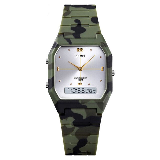 Casual Style Pu Band Dual Display Watch 5atm Vattentät Stoppur Damklocka