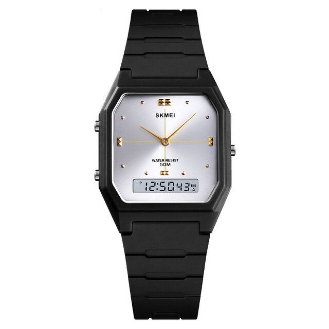 Casual Style Pu Band Dual Display Watch 5atm Vattentät Stoppur Damklocka