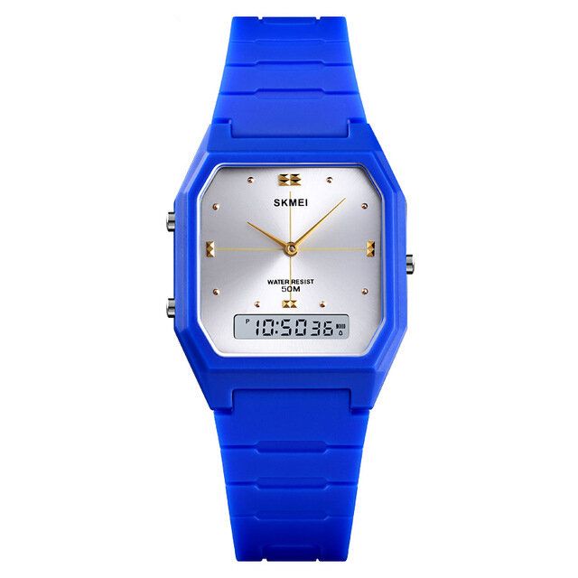 Casual Style Pu Band Dual Display Watch 5atm Vattentät Stoppur Damklocka