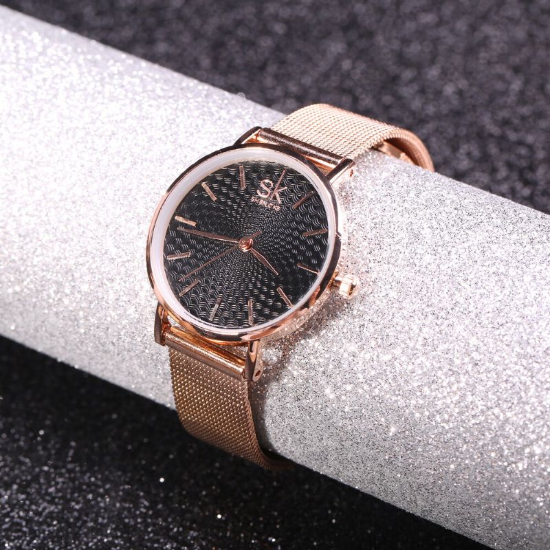 Casual Style Ultra Tunn Damarmbandsur Mesh Steel Band Quartz Watch