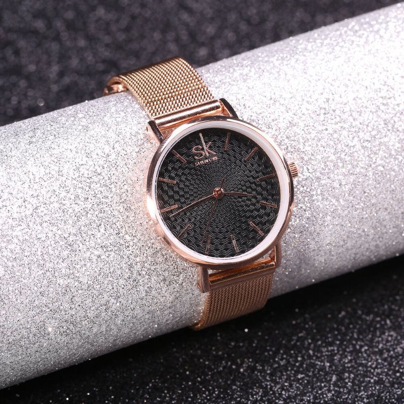 Casual Style Ultra Tunn Damarmbandsur Mesh Steel Band Quartz Watch