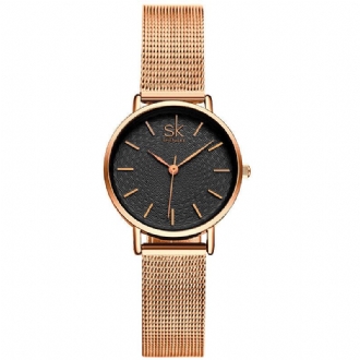 Casual Style Ultra Tunn Damarmbandsur Mesh Steel Band Quartz Watch