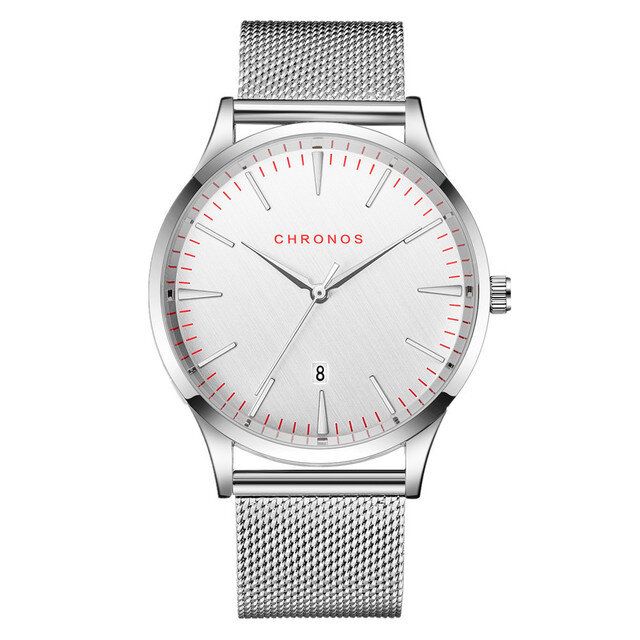 Casual Style Vattentät Herrarmbandsur 40mm Hardlex Urtavla Ultra Thin Quartz Watch