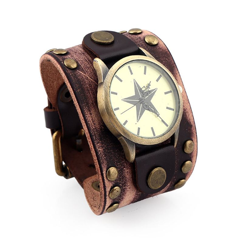 Casual Vintage Multi-layer Cowhide Läderarmband Unisex Quartz Watch Armband