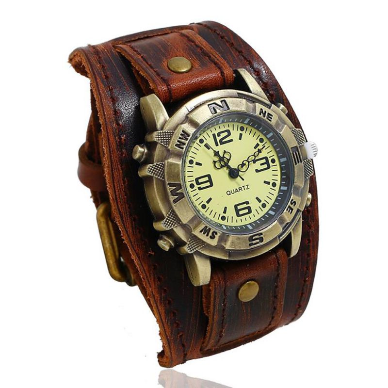 Casual Vintage Multi-layer Cowhide Läderarmband Unisex Quartz Watch Armband