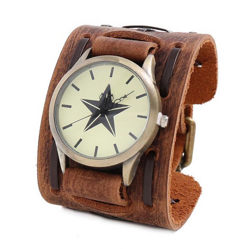 Casual Vintage Multi-layer Cowhide Läderarmband Unisex Quartz Watch Armband