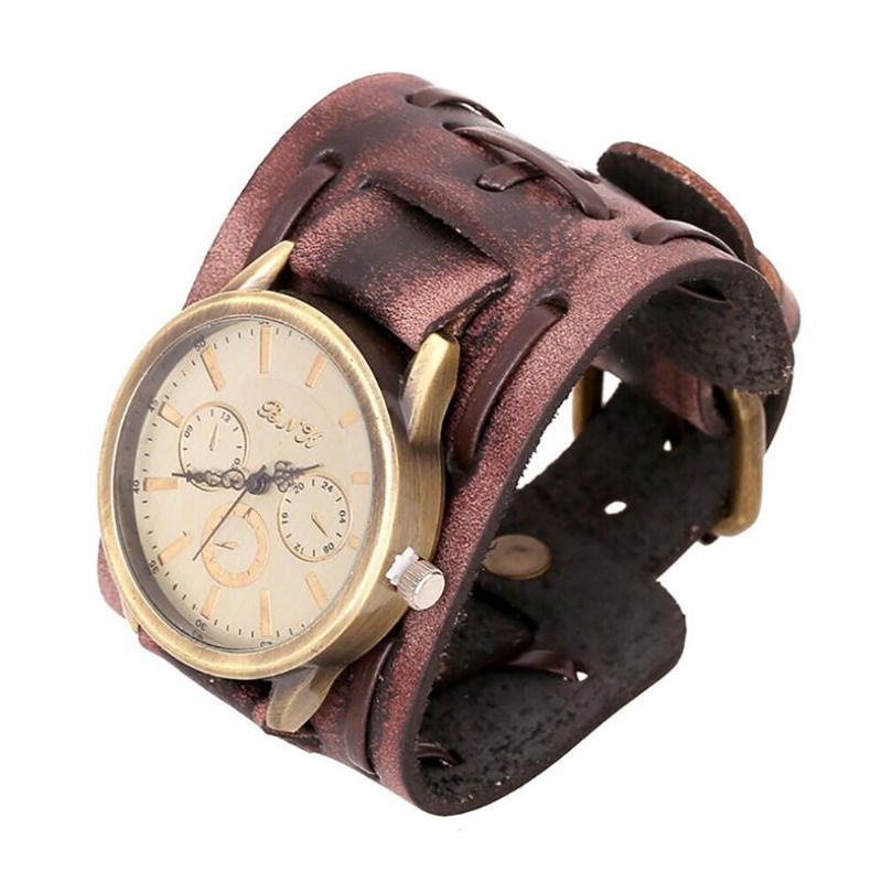 Casual Vintage Multi-layer Cowhide Läderarmband Unisex Quartz Watch Armband