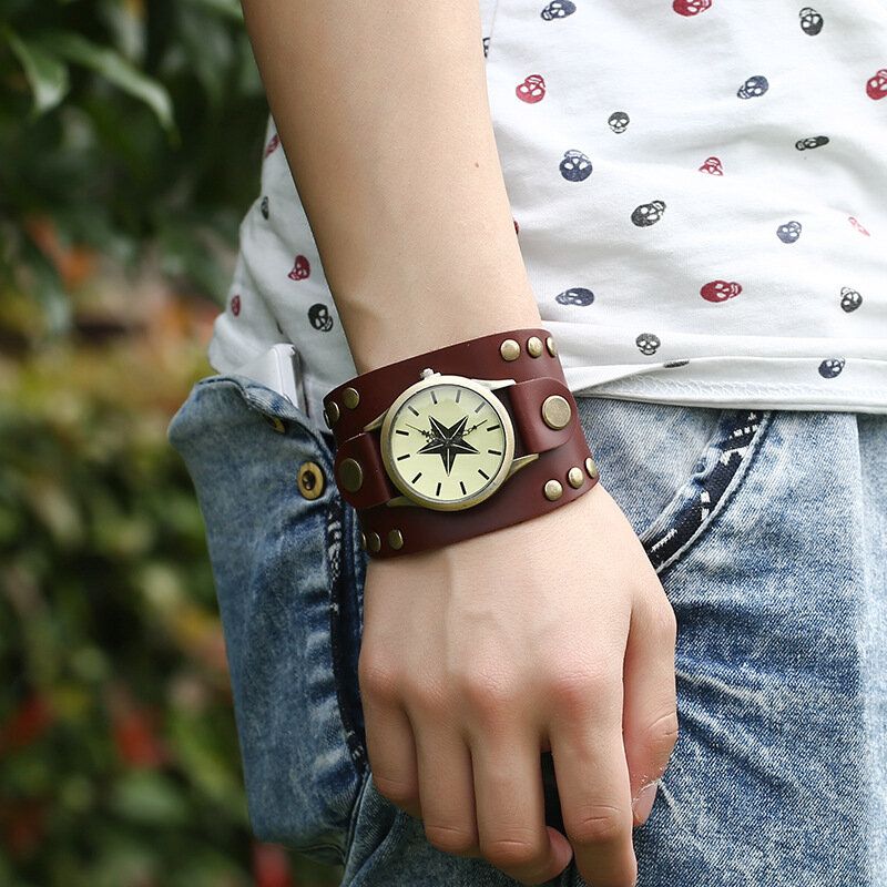 Casual Vintage Multi-layer Cowhide Läderarmband Unisex Quartz Watch Armband