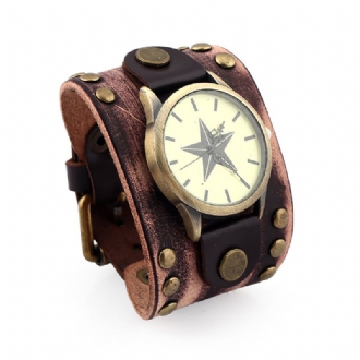 Casual Vintage Multi-layer Cowhide Läderarmband Unisex Quartz Watch Armband