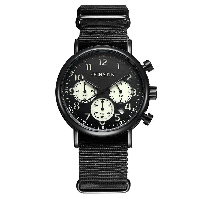 Chronograph Casual Style Herrarmbandsur Äkta Läderband Quartz Watch