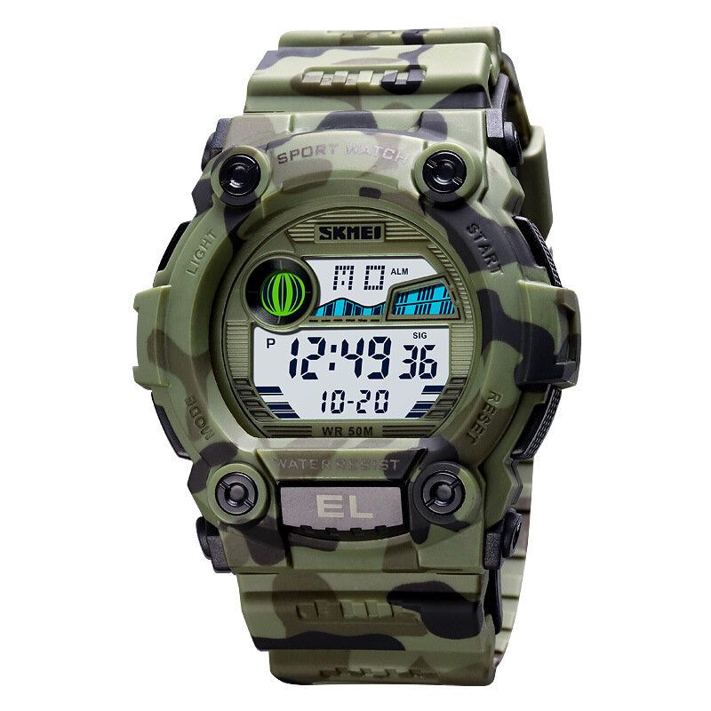 Chronograph Sport Herr Armbandsur Lysande Display Vattentät Led Digital Watch