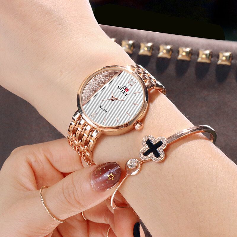 Crystal Casual Style Damarmbandsur Unik Design Quartz Watch