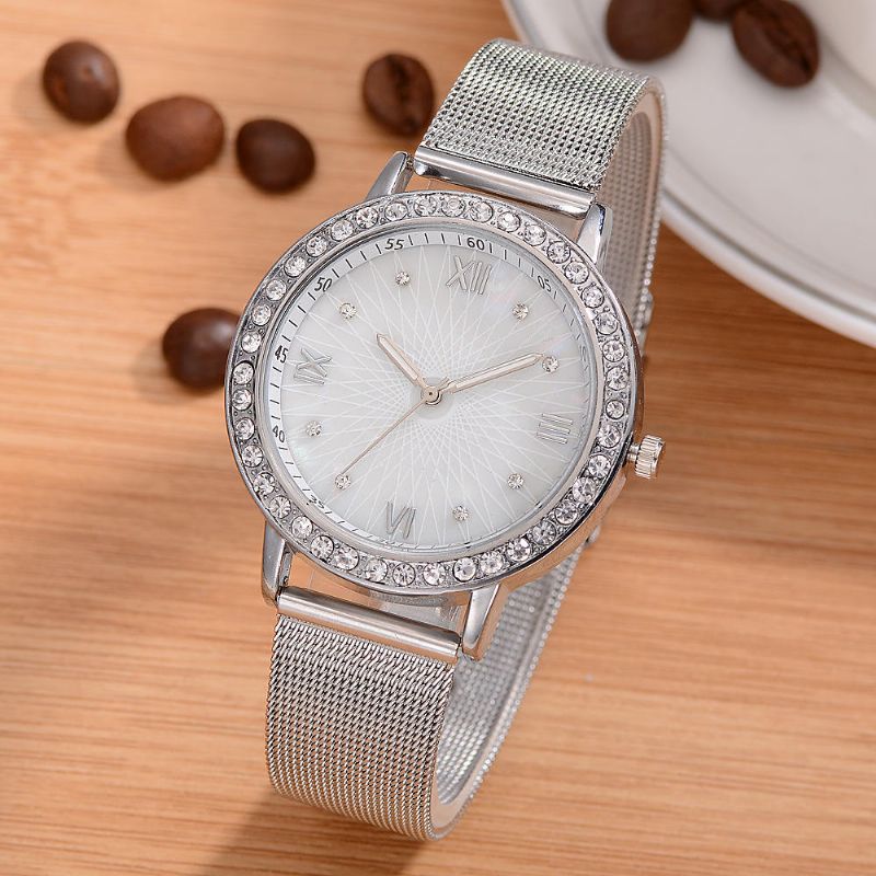 Deffrun Casual Style Kristall Damarmbandsur Full Steel Band Quartz Watches