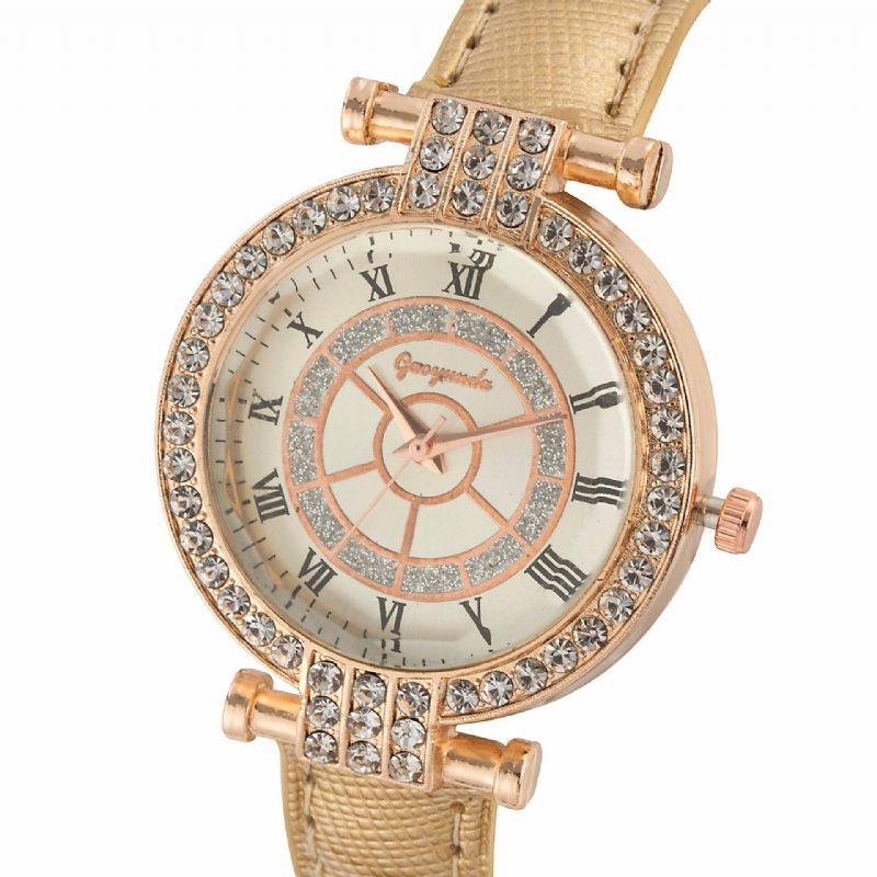 Deffrun Läderband Damarmbandsur Casual Style Crystal Quartz Watch