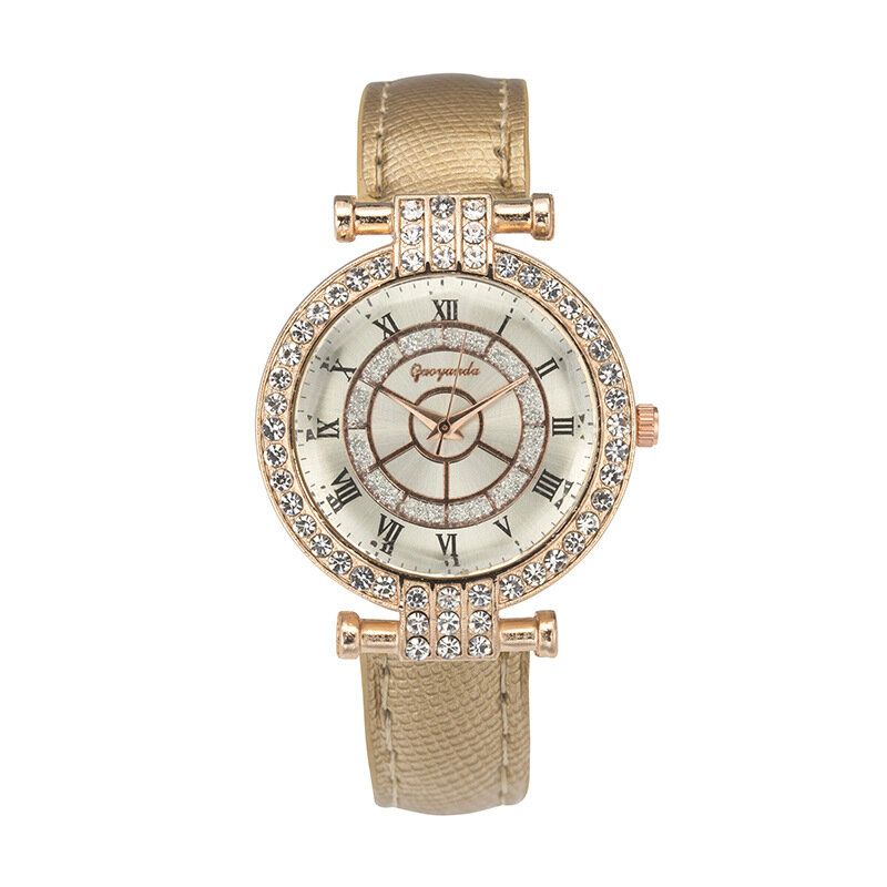 Deffrun Läderband Damarmbandsur Casual Style Crystal Quartz Watch