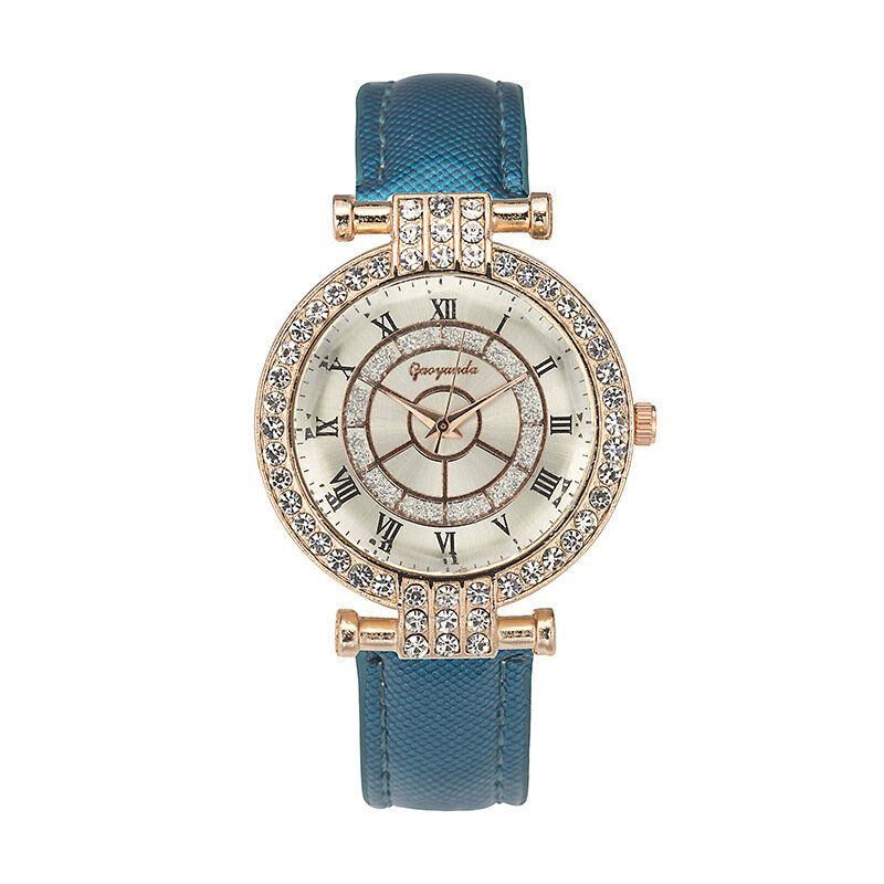 Deffrun Läderband Damarmbandsur Casual Style Crystal Quartz Watch