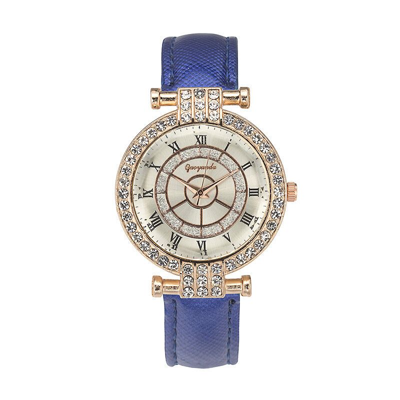 Deffrun Läderband Damarmbandsur Casual Style Crystal Quartz Watch