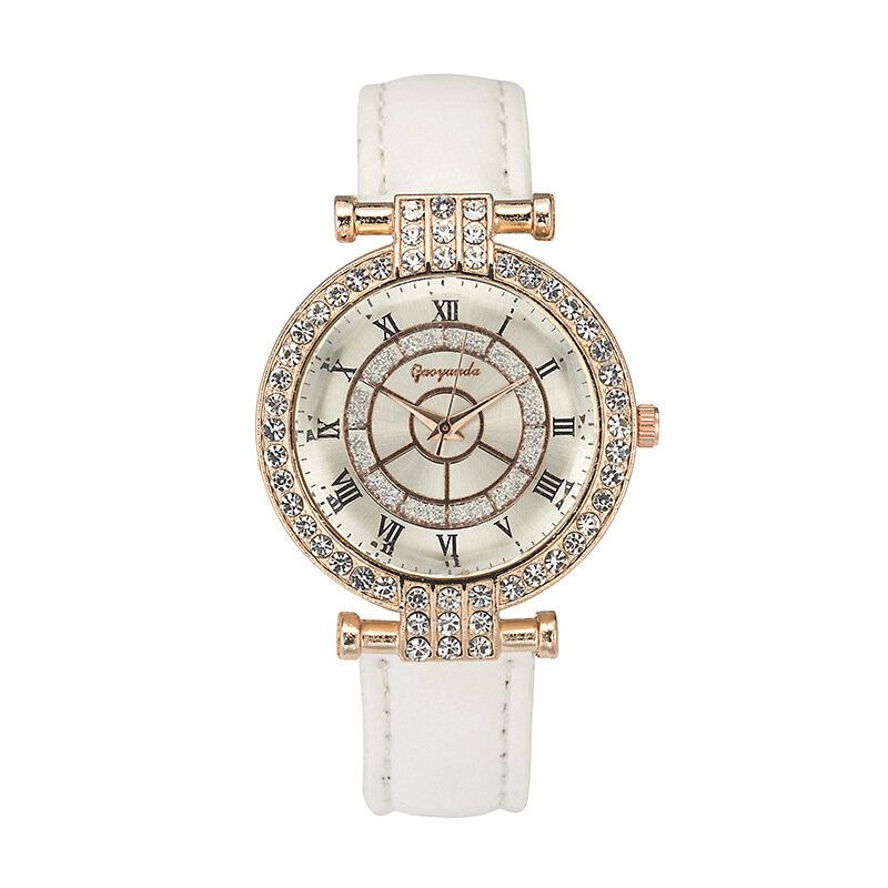 Deffrun Läderband Damarmbandsur Casual Style Crystal Quartz Watch