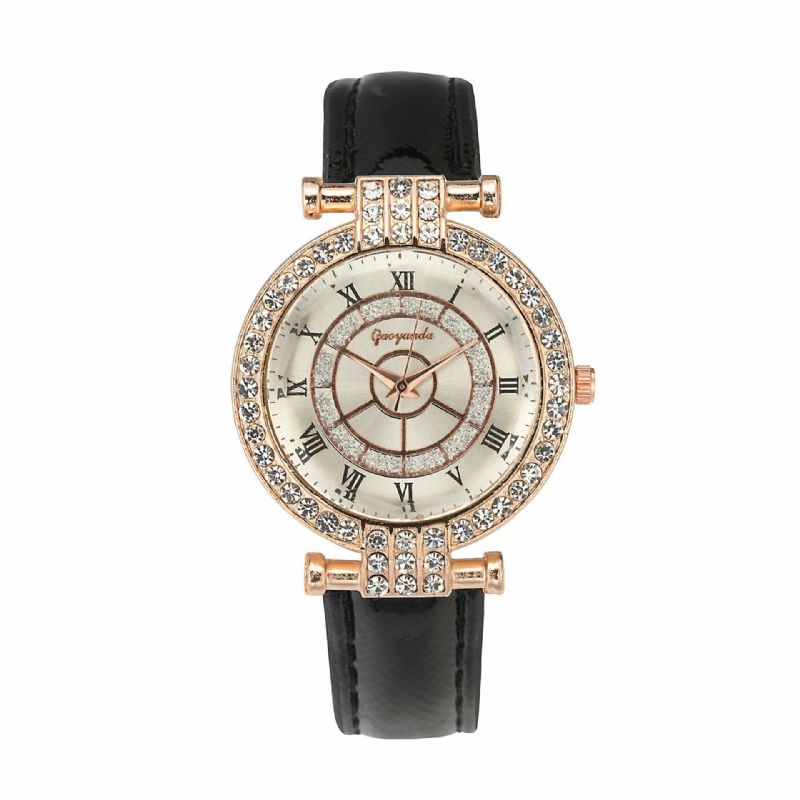 Deffrun Läderband Damarmbandsur Casual Style Crystal Quartz Watch