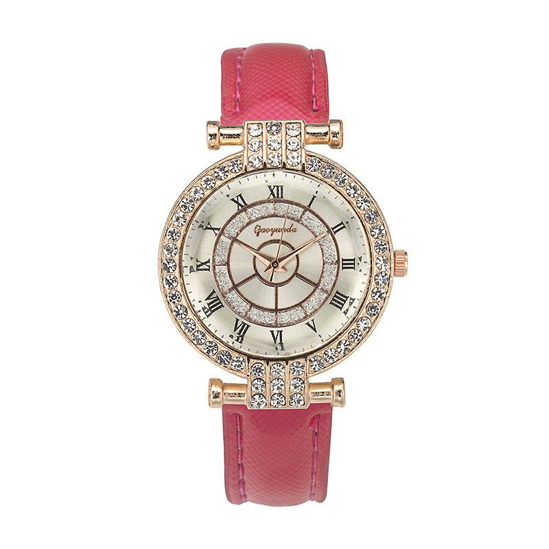 Deffrun Läderband Damarmbandsur Casual Style Crystal Quartz Watch