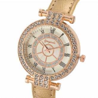 Deffrun Läderband Damarmbandsur Casual Style Crystal Quartz Watch