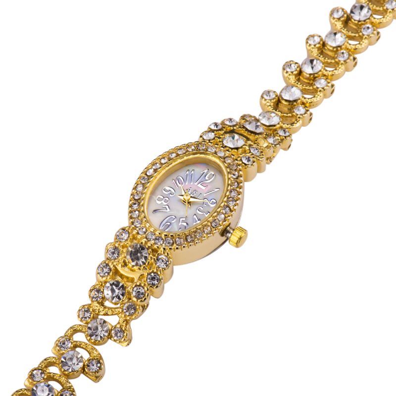 Deffrun Luxury Delicate With Diamonds Oval Urtavla Dam Vattentät Rostfritt Stål Armband Quartz Watch