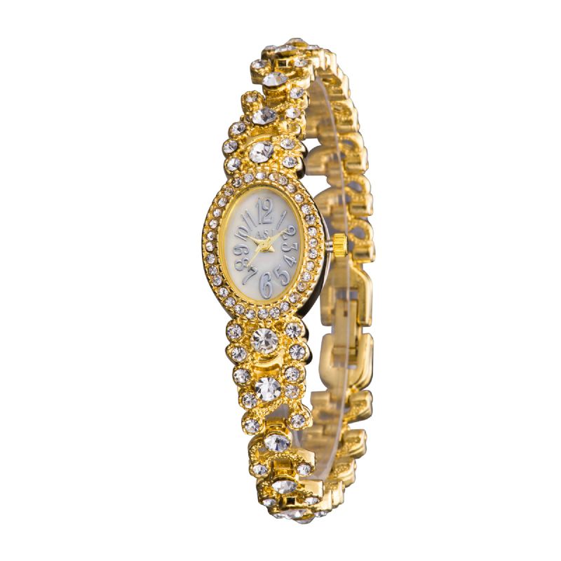 Deffrun Luxury Delicate With Diamonds Oval Urtavla Dam Vattentät Rostfritt Stål Armband Quartz Watch