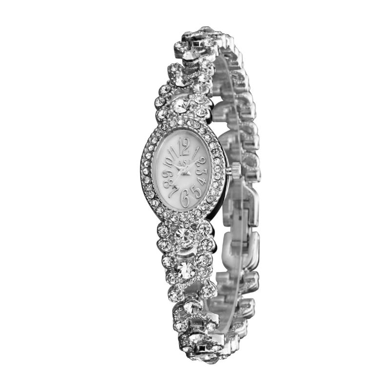 Deffrun Luxury Delicate With Diamonds Oval Urtavla Dam Vattentät Rostfritt Stål Armband Quartz Watch