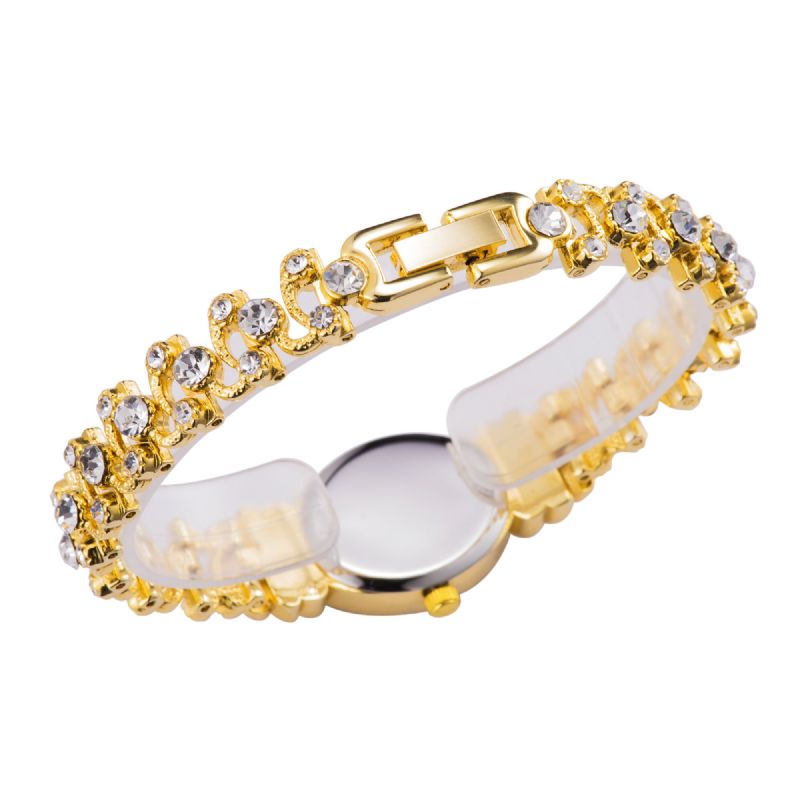 Deffrun Luxury Delicate With Diamonds Oval Urtavla Dam Vattentät Rostfritt Stål Armband Quartz Watch