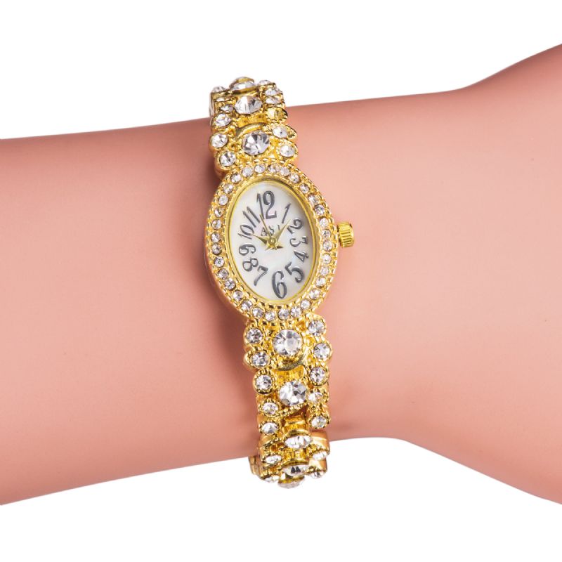 Deffrun Luxury Delicate With Diamonds Oval Urtavla Dam Vattentät Rostfritt Stål Armband Quartz Watch