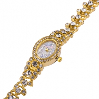 Deffrun Luxury Delicate With Diamonds Oval Urtavla Dam Vattentät Rostfritt Stål Armband Quartz Watch