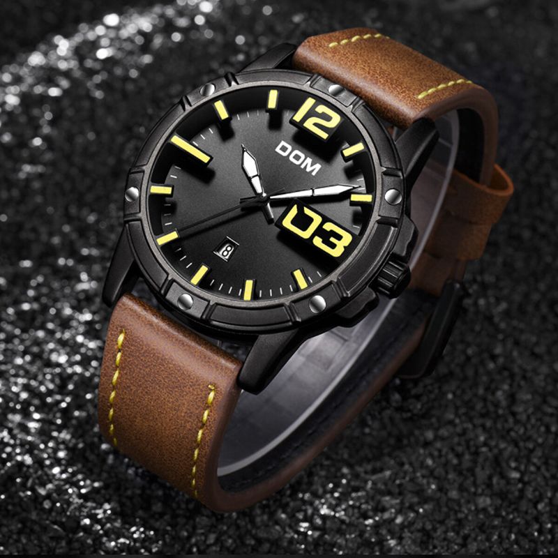 Dom Herr Luxury Sport Armbandsur Herrklocka Läderrem Business Vattentät Quartz Watch