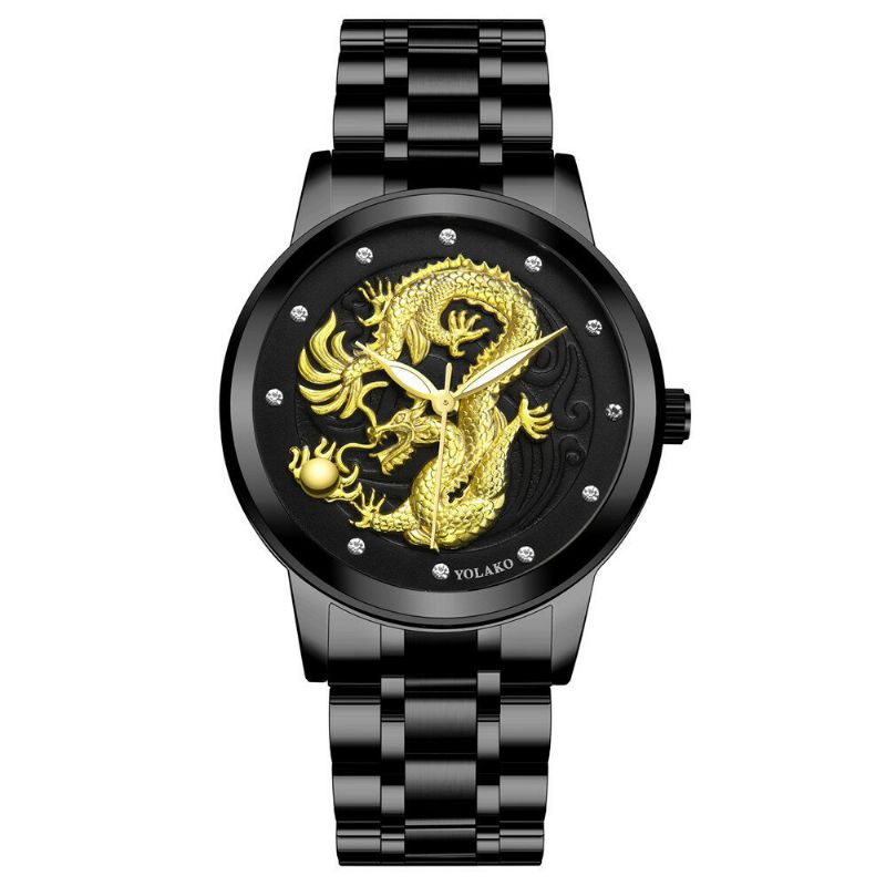 Drakskulptur 3d Dekoration Mode Lyx Armband I Rostfritt Stål Män Quartz Watch Armbandsur