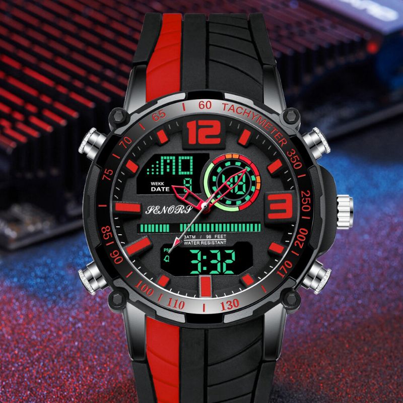 Dual Display Digital Watch Outdoor Sport Väckarklocka Kalender Kronograf Noctilucent Waterproof Watch