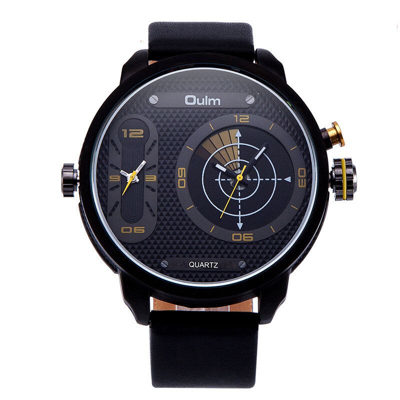 Dubbel Tidszon Big Dial Creative Watch Unik Design Herrkvartsklockor